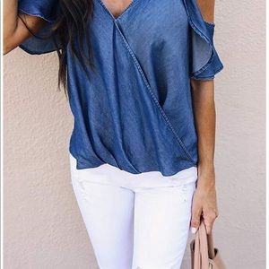 Women's Spaghetti Strap V Neck Denim Cold Shoulder